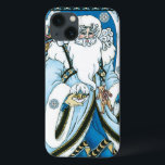 ヴィンテージクリスマス、青いサンタクロースのスノーグローブ iPhone 13ケース<br><div class="desc">ビクトリアンスタイルのイラストで、森のクリスマスを祝う、陽気なサンタクロースが描かれています。聖ニコラスは青いコートを着て、片手にはスノーグローブ、もう片手には杖を持っています。彼の胸にはかわいいテディベアがぶら下がり、背中にはクリスマスイブに配達するためのおもちゃの袋を背負っています。夜空からは雪の結晶が降り注ぎ、森の木々が真っ白に染まる、雪景色の冬のシーン。ハッピー・ホリデー＆シーズン・グリーティング！</div>
