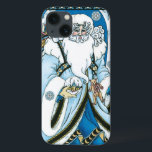 ヴィンテージクリスマス、青いサンタクロースのスノーグローブ iPhone 13ケース<br><div class="desc">ビクトリアンスタイルのイラストで、森のクリスマスを祝う、陽気なサンタクロースが描かれています。聖ニコラスは青いコートを着て、片手にはスノーグローブ、もう片手には杖を持っています。彼の胸にはかわいいテディベアがぶら下がり、背中にはクリスマスイブに配達するためのおもちゃの袋を背負っています。夜空からは雪の結晶が降り注ぎ、森の木々が真っ白に染まる、雪景色の冬のシーン。ハッピー・ホリデー＆シーズン・グリーティング！</div>