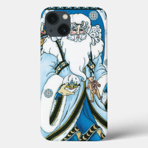 ヴィンテージクリスマス、青いサンタクロースのスノーグローブ iPhone 13ケース