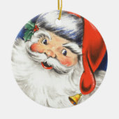 ヴィンテージクリスマス、音楽で陽気なサンタクロース セラミックオーナメント (正面)