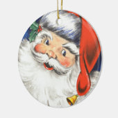 ヴィンテージクリスマス、音楽で陽気なサンタクロース セラミックオーナメント (左)