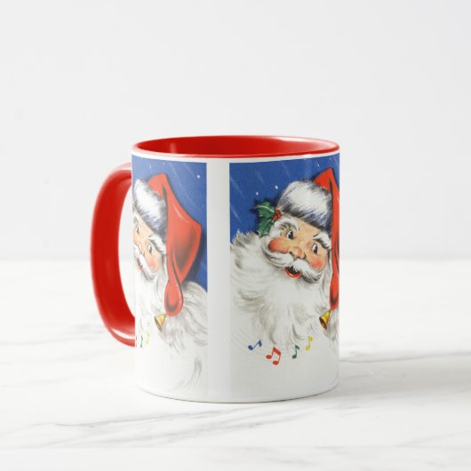 ヴィンテージクリスマス、音楽で陽気なサンタクロース マグカップ (正面左)