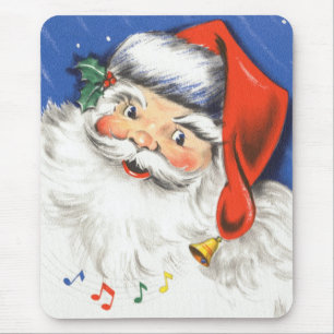 ヴィンテージクリスマス、音楽と一緒にいる陽気なサンタクロース マウスパッド
