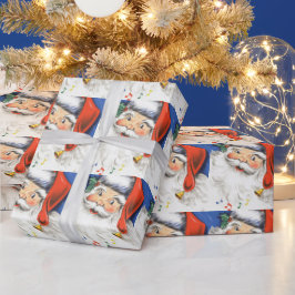 ヴィンテージクリスマス、音楽と一緒にいる陽気なサンタクロース ラッピングペーパー