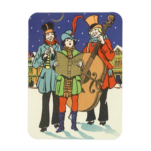 ヴィンテージクリスマス、音楽家たちのキャロリング マグネット (縦)