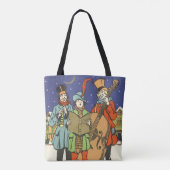 ヴィンテージクリスマス、音楽家たちのキャロル演奏 トートバッグ (裏面)