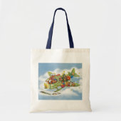 ヴィンテージクリスマス、飛行機を操るサンタクロース トートバッグ (正面)