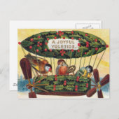 ヴィンテージクリスマス – 飛行船の鳥 シーズンポストカード (正面/裏面)