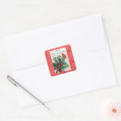 ヴィンテージクリスマス（鳥）ショウジョウコウカンチョウミュージックレッド スクエアシール (封筒)