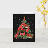 ヴィンテージクリスマス(鳥)ショウジョウコウカンチョウ鳥の雪のクリスマスツリー カード (黄色い花)