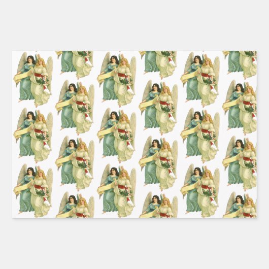 ヴィンテージクリスマス、3違うエンジェル ラッピングペーパーシート (正面3)