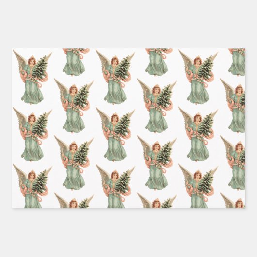 ヴィンテージクリスマス、3違うエンジェル ラッピングペーパーシート (正面)