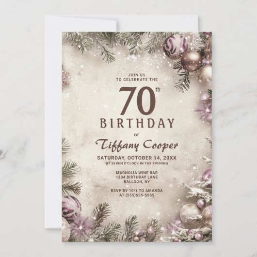 ヴィンテージクリスマス 70歳の誕生日パーティー 招待状 (正面)