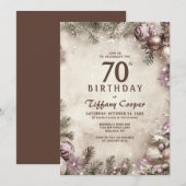ヴィンテージクリスマス 70歳の誕生日パーティー 招待状 (正面/裏面)