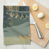 ヴィンテージクリスマス、Windowsのリース付きハウス キッチンタオル (四つ折り)