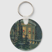 ヴィンテージクリスマス、Windowsのリース付きハウス キーホルダー (正面)