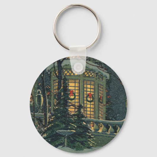 ヴィンテージクリスマス、Windowsのリース付きハウス キーホルダー (正面)