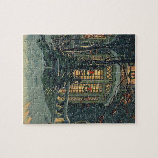 ヴィンテージクリスマス、Windowsのリース付きハウス ジグソーパズル (横)