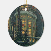 ヴィンテージクリスマス、Windowsのリース付きハウス セラミックオーナメント (左)