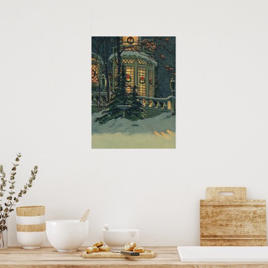 ヴィンテージクリスマス、Windowsのリース付きハウス ポスター (キッチン)