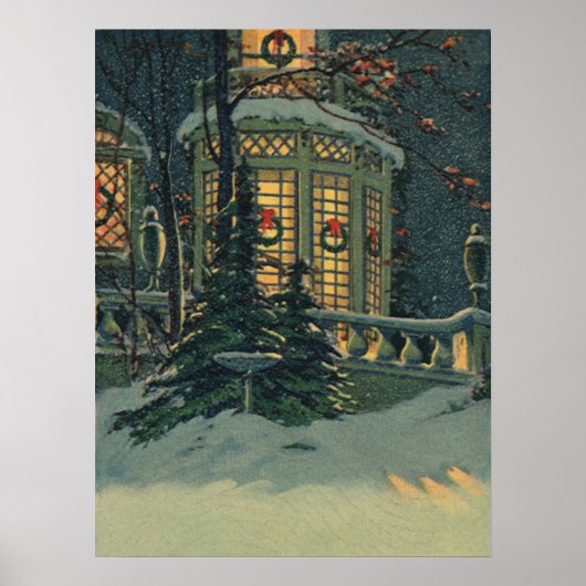 ヴィンテージクリスマス、Windowsのリース付きハウス ポスター (正面)