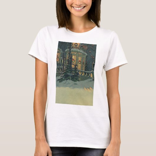 ヴィンテージクリスマス、Windowsのリース付きハウス Tシャツ (正面)