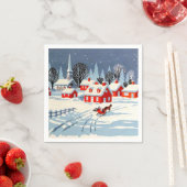 ヴィンテージクリスマホリデーチャーチウィンタースノーホース スタンダードカクテルナプキン (インサイチュ)