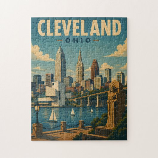 ヴィンテージクリーブランドオハイオスカイライン ジグソーパズル (縦)