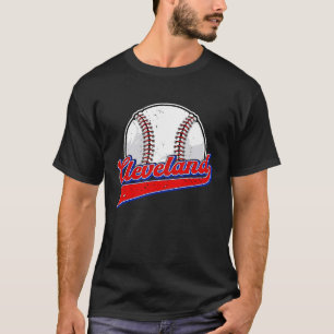 ヴィンテージクリーブランドシティスケープ野球選手 Tシャツ