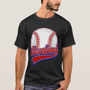 ヴィンテージクリーブランドシティスケープ野球選手 Tシャツ