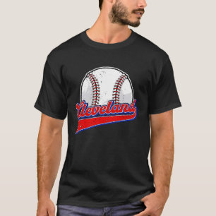 ヴィンテージクリーブランドシティスケープ野球選手 Tシャツ