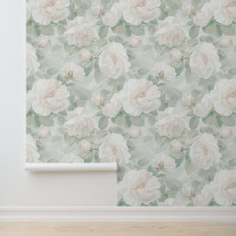 ヴィンテージクリーミーバラ&パステルグリーン花びら 壁紙
