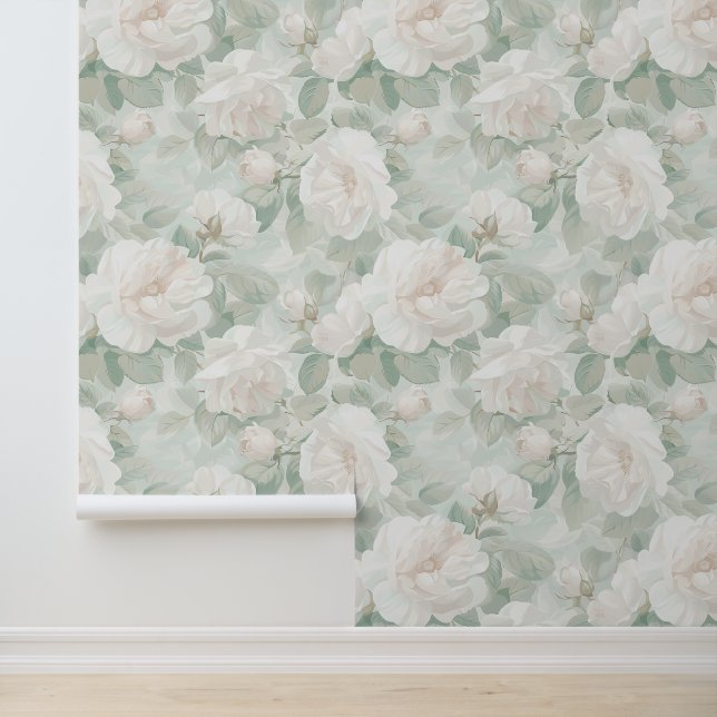 ヴィンテージクリーミーバラ&パステルグリーン花びら 壁紙 (アプリケーション)