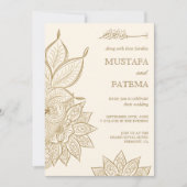 ヴィンテージクリームと金ゴールドメンディヘンナムスリム結婚ズ 招待状 (正面)
