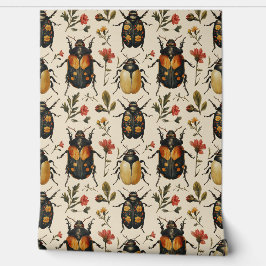 ヴィンテージクリームアールデコカブトムシフローラシャビーシック 壁紙