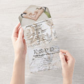 ヴィンテージクリームシルバーバラフローラ写真サイト オールインワン招待状 (貼ってはがせる)