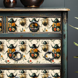 ヴィンテージクリームフローラカブトムシの切り離しアップサイクル 薄葉紙