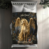 ヴィンテージクリームペガサスユニコーンウッドランドファンタジー フリースブランケット