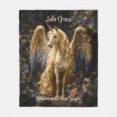 ヴィンテージクリームペガサスユニコーンウッドランドファンタジー フリースブランケット (正面)