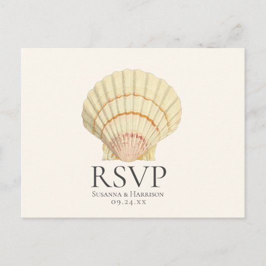 ヴィンテージクリームホタテガイ貝貝婚式RSVP インビテーションポストカード (正面)