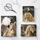 ヴィンテージクリームユニコーンペガサスフローラファンタジー ラッピングペーパーシート