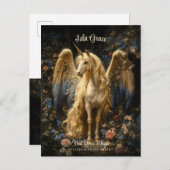 ヴィンテージクリームユニコーンペガサス花のファンタジー ポストカード (正面/裏面)