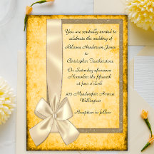 ヴィンテージクリームリボンおよび金ゴールド結婚式招待状