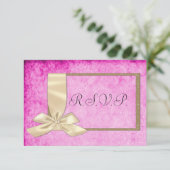 ヴィンテージクリームリボンとピンクウェディングRSVP 出欠カード (スタンド正面)