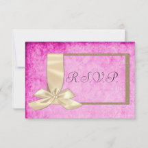 ヴィンテージクリームリボンとピンクウェディングRSVP