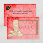 ヴィンテージクリームリボンとレッドウェディングRSVP 出欠カード (正面/裏面)