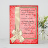 ヴィンテージクリームリボンと赤結婚式招待状 招待状 (スタンド正面)