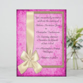 ヴィンテージクリームリボンonピンク結婚式招待状 招待状 (スタンド正面)