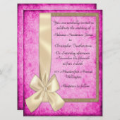 ヴィンテージクリームリボンonピンク結婚式招待状 招待状 (正面/裏面)