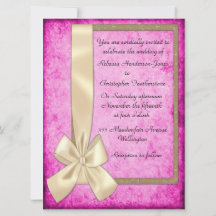 ヴィンテージクリームリボンonピンク結婚式招待状